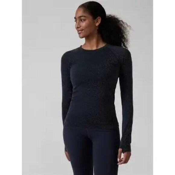 Athleta Momentum Seamless Long Sleeve Top in Black Size Large - Picture 1 of 10
